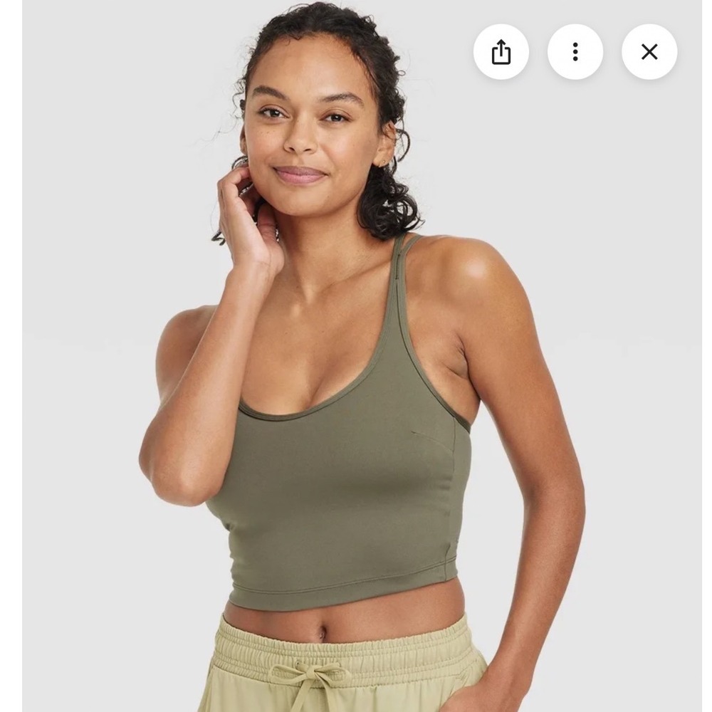 All In Motion Light Support Strappy Crop Sports Bra Top Olive Green Size M